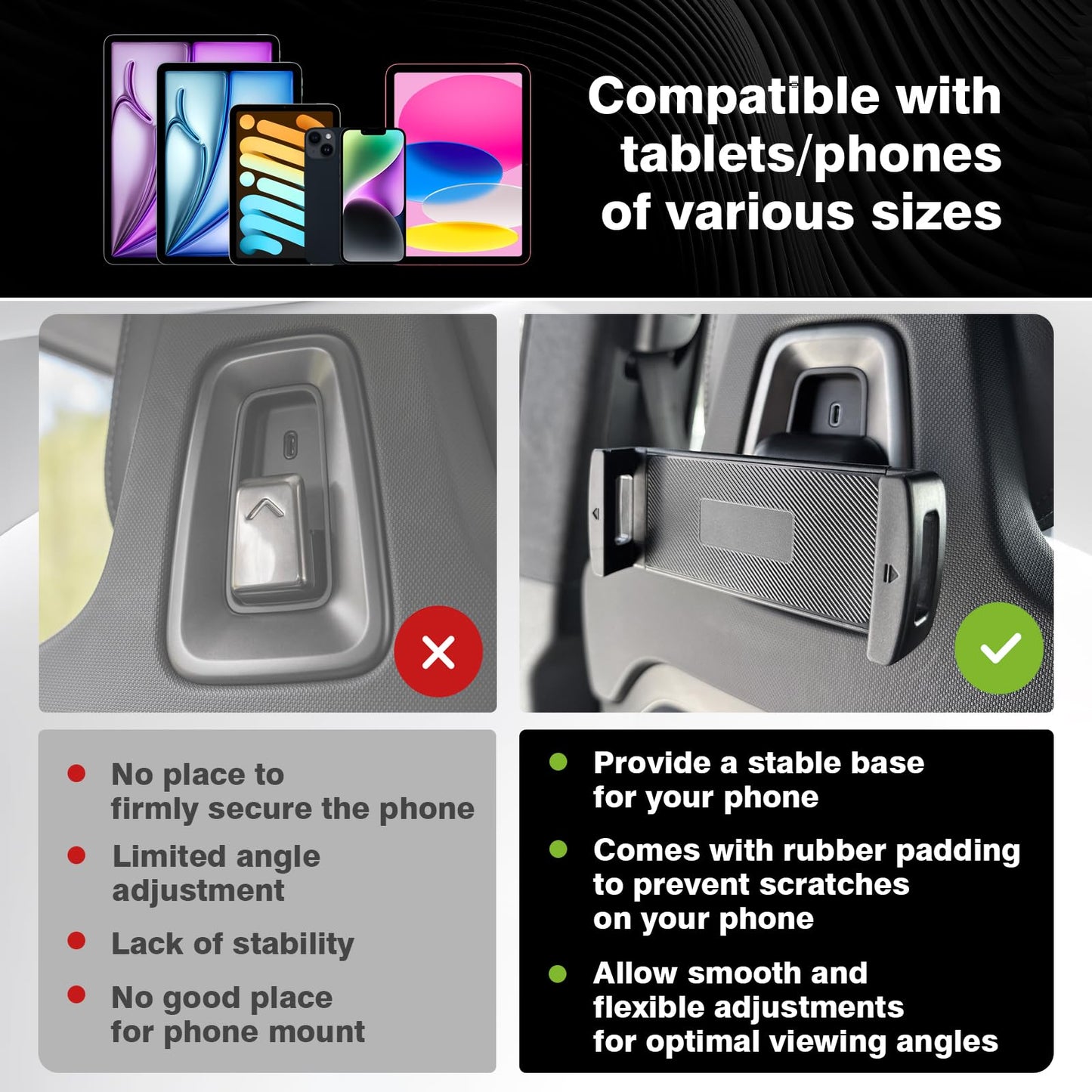 BestEvMod Seat Back Second Row Anchor 1/4 Screw Mount Phone Holder Tablet Mag Safe Compatible with 2022-2025 2026 Rivian R1T&R1S Backseat fits All Phones&Android 360° Adjustable (Phone Holder)