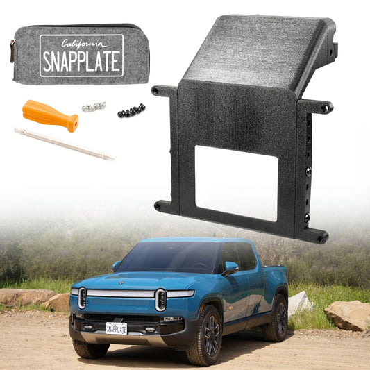 SnapPlate® No-Drill Front License Plate Mount for 2025-2026 Gen2 Rivian R1T & R1S - USA Made License Plate Holder Kit - No Screws, Lockable, Height-Adjustable, Removable, License Frame
