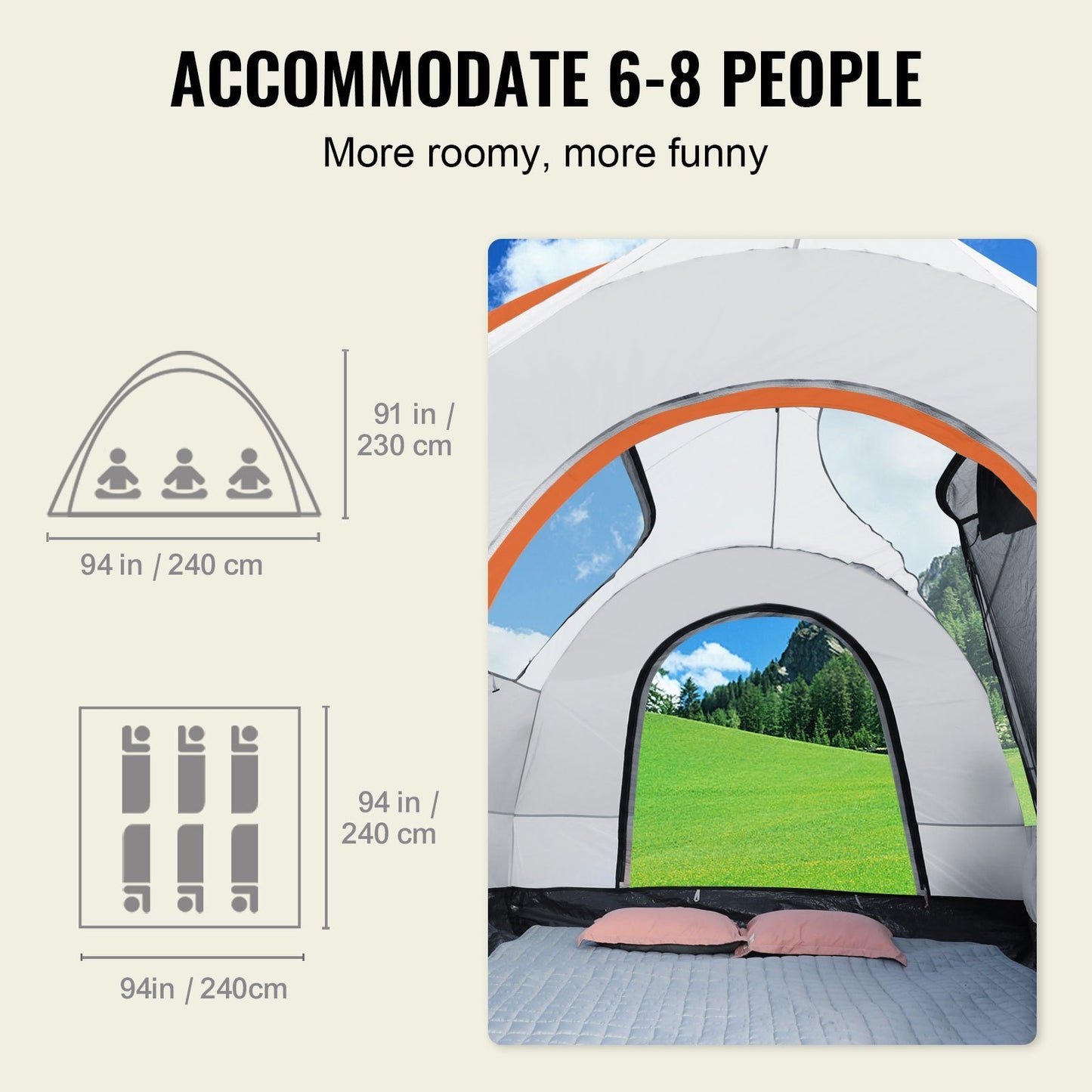 Rear-mount Tent, 8'x8' Attachment (6-8 people) With Rain Layer and Carry Bag, Waterproof PU2000mm